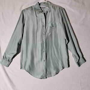 Gantos Silk Teal Top Blouse Long Sleeves Button Front‎  Womens Size M - Stains